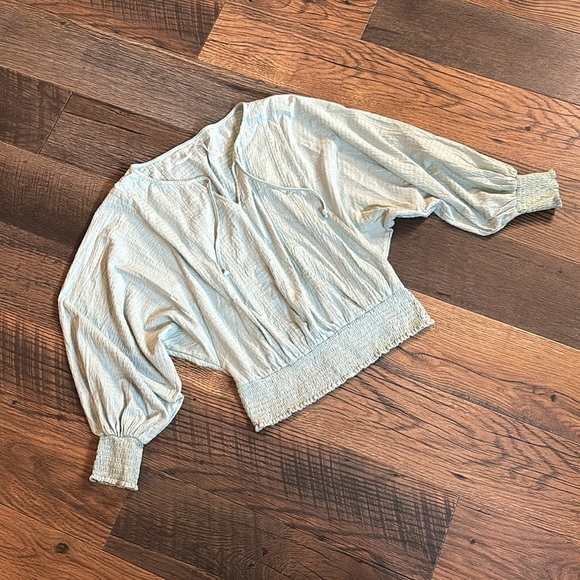 Anthropologie Rebecca Long Sleeve Smocked Waist Peasant Top Mint Green Size Med - Picture 6 of 7